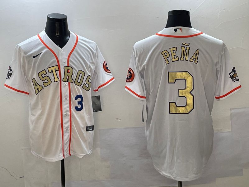 Men Houston Astros #3 Pena White Gold Game 2025 Nike MLB Jersey style 4->houston astros->MLB Jersey